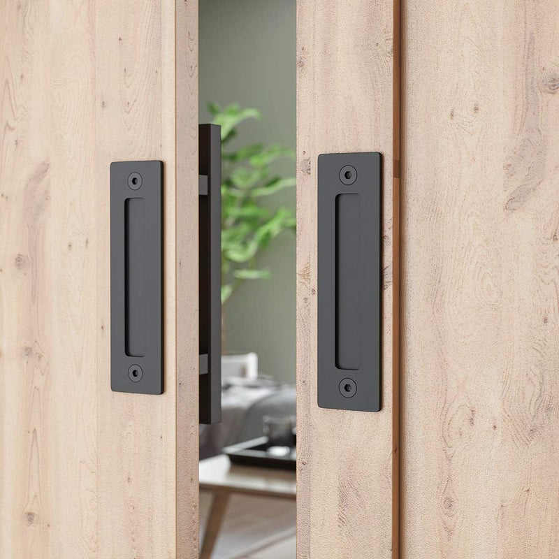 SMARTSTANDARD 2PCS 12" Pull and Flush Barn Door Handle Set, Large Rustic Two-Side Design, for Gates Garages Sheds Furniture, Black, Square - Image 5